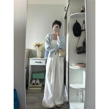 175高個子加長180白色褶皺闊腿褲女夏季高腰設計感慵懶休閑拖地褲