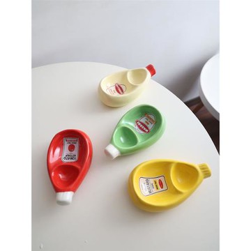 出口日本創意捏捏陶瓷分格醬料碟原創設計調味碟番茄醬芥末碟子