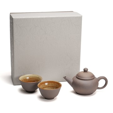 陶作坊｜老岩泥水平壺_火禮盒組 (1壺2杯)
