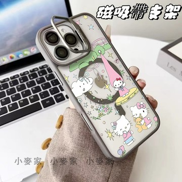《kitty凱蒂貓》磁吸鏡頭金屬支架手機殼 iPhone 17 16 15 14 13 12 11 Pro Max保護殼