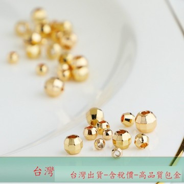XS-14K包金配件切面鐳射珠大孔切角散珠手工diy飾品手鏈保色金珠隔珠