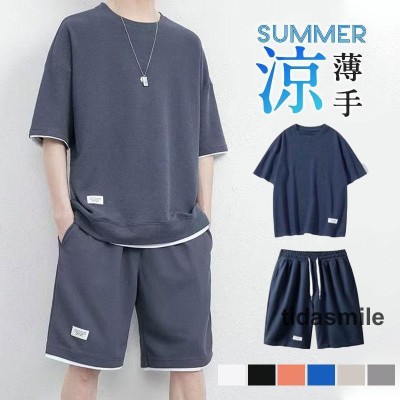 ヴィジョン-ストリートウェア セットアップ メンズ 上下セット 夏服 半袖 スウェット 薄手 ハーフパンツ 接触冷感 ルームウェア 部屋着 カジュアル  | LINEブランドカタログ