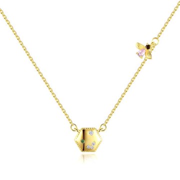 【ANGEL】簡約六邊形鑲鑽吊墜項鏈(金色)