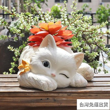 免運出貨💖美式鄉村花盆💖仿真貓咪樹脂花盆💖多肉花盆💖可愛小貓桌面盆栽💖園藝花器