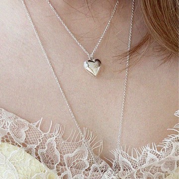 LESIS｜Floating Heart Necklace 銀色澎澎心短鍊