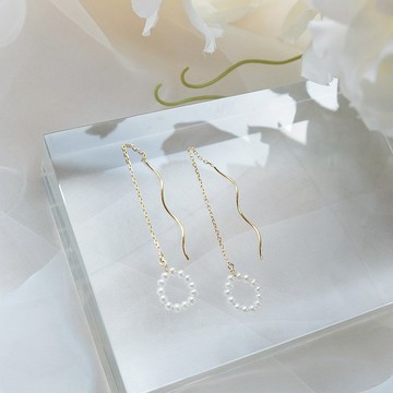 克卜勒的日記 – 純銀鍍18K圓圈珍珠波浪耳線