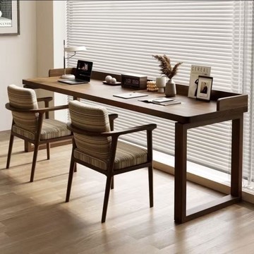 靠墻書桌實木雙人條桌家用美式復古學生學習桌臥室簡約辦公桌