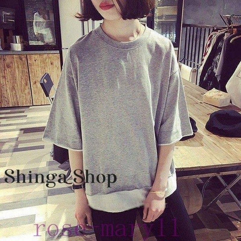 レイヤード重ね着風無地tシャツ春夏五分袖カジュアルレディースtシャツ可愛い 通販 Lineポイント最大0 5 Get Lineショッピング