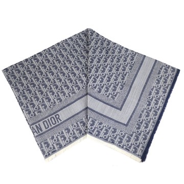 Dior Oblique 牛仔藍色喀什米爾羊毛混紡大方型披巾/圍巾