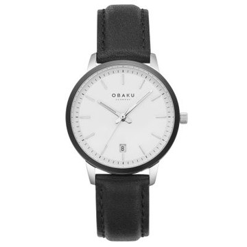 OBAKU 黑白之境丹麥設計極簡腕錶-經典白-V270LDAWRB-34mm