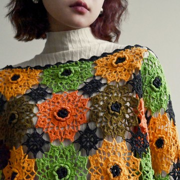 【NaSuBi Vintage】細緻鏤空織花短版古著針織上衣