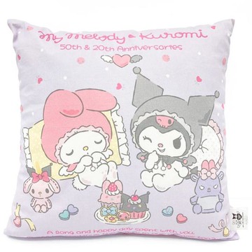 小禮堂 Sanrio 三麗鷗 美樂蒂&酷洛米 方形抱枕 (睡帽款)