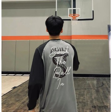 【臺灣出貨】插肩袖投籃服男美式籃球蛇印花訓練服寬鬆運動復古長袖上衣薄款上衣訓練服男生運動上衣路籃球長袖