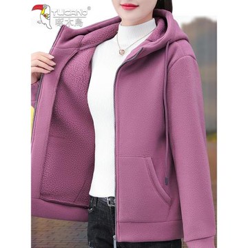 啄木鳥加絨衛衣女外套秋冬2025新款秋裝中年媽媽休閑連帽開衫上衣