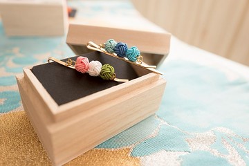 水引Mizuhiki三色丸子小髮夾│艾草/水色/菊陽三式