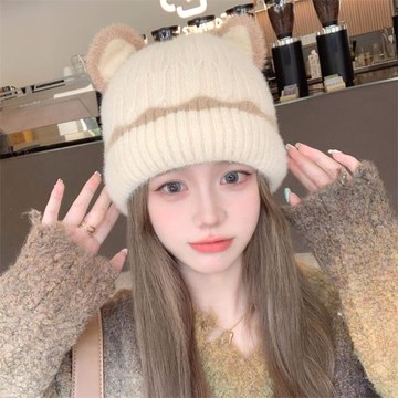 Acorn*橡果-日系貓耳撞色毛帽保暖防風防曬機能帽1768(米色)