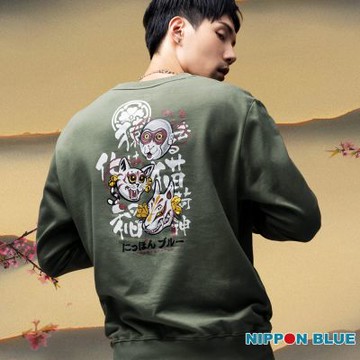 日本藍 BLUE WAY –貓與能面大學長TEE(墨綠)