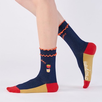 聯名Crazygogo_浪花朵朵 中筒襪 - 深藍(F)