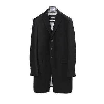 Dsquared2 20AW經典百搭黑色重磅絲綢羊毛混紡三粒扣毛呢大衣IT48