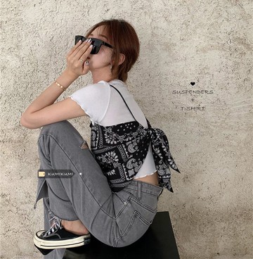 時尚網紅套裝女裝內搭短袖打底衫短款T恤夏季抹胸吊帶上衣兩件套