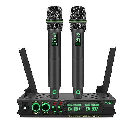 Aveek Wireless Microphone System, UHF Dual Channel Wireless Handheld Microphone Portable Karaoke Dynamic Microphone System for Singing, Home Karaoke,