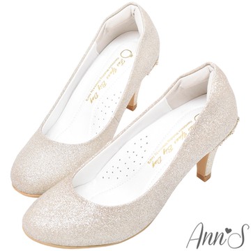 Ann’S不想當伴娘-後跟水鑽皇冠圓頭低跟婚鞋7cm-淺金