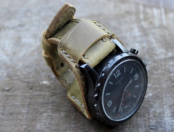 真皮表带橄榄棕色男士皮革表带腕带