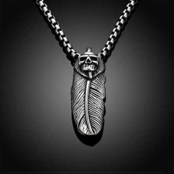 鈦鋼項鍊 吊墜-個性帥氣骷髏羽毛情人節生日禮物男配件73cm101【獨家進口】【米蘭精品】