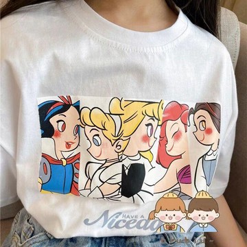 🎀biubiu童裝🎀兒童公主系列夏裝新款中大女童可愛卡通白雪公主印花甜美短袖T恤