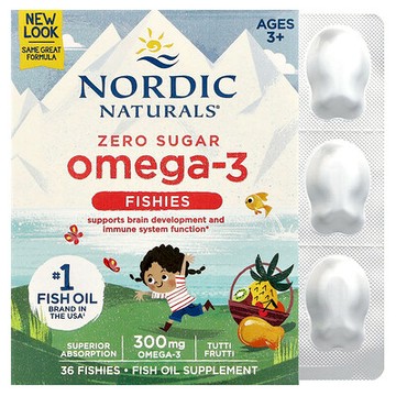 Nordic Naturals, Omega-3 魚油，無糖，3 歲以上，水果錦囊，300 毫克，36 份魚油