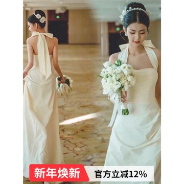 季末特惠 性感掛脖晚宴生日派對舞臺演出主持人婚紗禮服19176QQ