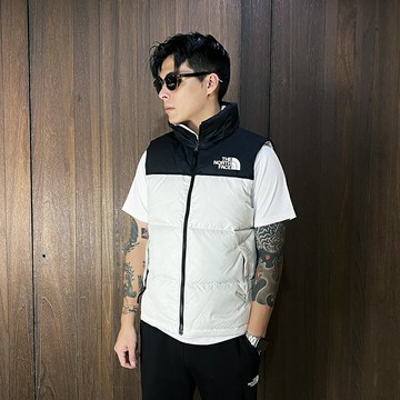 美國百分百【全新真品】THE NORTH FACE 羽絨背心 立領連帽 男款 TNF 背心外套 白色 CW12