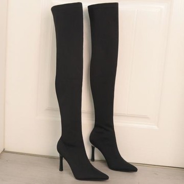 新款彈力萊卡歐美風尖頭細跟高跟鞋過膝長筒靴修腿顯瘦瘦靴365/9