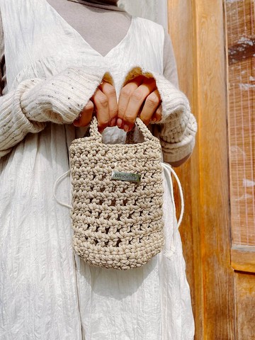 編織吱水桶包-卡布奇諾 手工編織 編織包