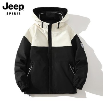 JEEP SPIRIT沖鋒風衣外套男士春秋撞色拼接防風運動工裝夾克男款