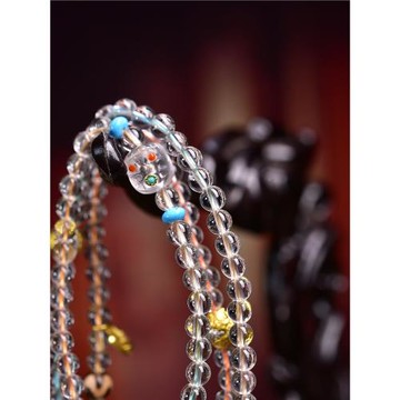 純天然白水晶切面手鏈搭配琉璃阿呆三眼天珠虎牙天珠銅配飾