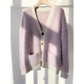 港味復古chic歐洲站洋氣浣熊絨外套女秋冬山羊絨海馬毛開衫毛衣