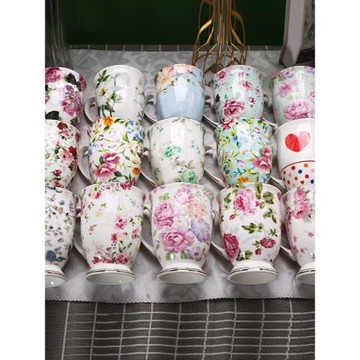 女生杯子骨瓷馬克杯異國風情金邊陶瓷藍水杯油畫彩花ins茶杯牛奶