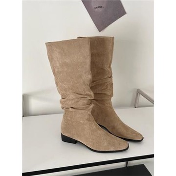 粗跟西部牛仔復古長靴女鞋2025新款秋冬季加絨堆堆靴長筒騎士靴子