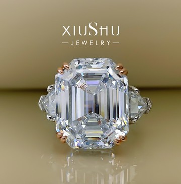 16克拉人工科技鉆高碳鉆戒指祖母綠切925純銀高級食指夸張大