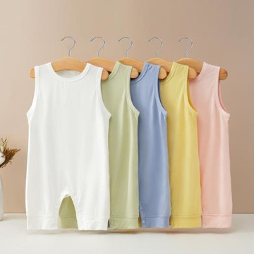 莫代爾新生嬰兒背心連體衣寶寶夏季純色爬服2022年夏季新款衣服潮