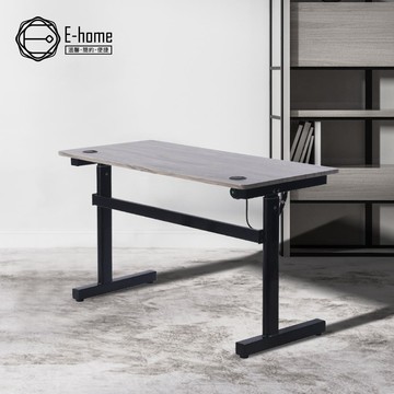【E-home】一片式鴨嘴斜沿雙節USB電動記憶升降桌-寬120cm-黑色