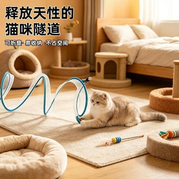 ✨限量搶購✨新款貓咪隧道  玩具   可摺疊彈力逗貓S型鑽洞通道寵物自嗨解悶  逗貓棒