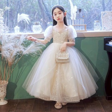 高端公主裙女童輕奢小眾禮服生日宴花童紗裙兒童主持人鋼琴演出服