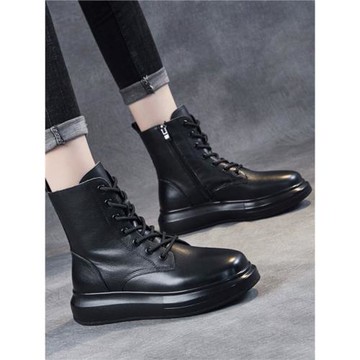 店主自留新款~真皮厚底馬丁靴女2026秋冬季黑色百搭英倫加絨短靴