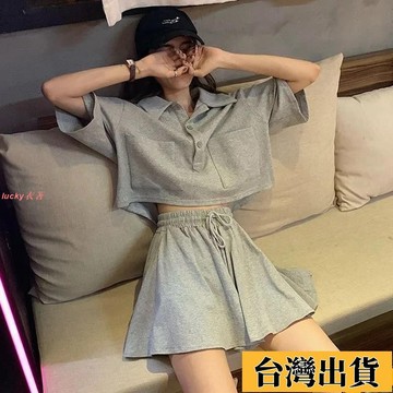⚡免運⚡百搭顯瘦休閑兩件套夏天新款韓版寬松時尚工裝POLO領短袖運動套裝