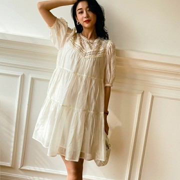 【巴黎精品】現貨+預購 洋裝五分袖連身裙-夏季天絲刺繡蕾絲女裙子a1cc13