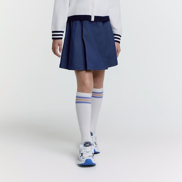 童裝 丹寧風百褶短裙 - 深藍色