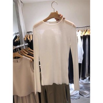 韓國東大門2025春秋新款修身打底衫圓領白色微透薄款長袖t恤上衣