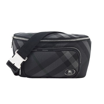 BURBERRY Grid 戰馬盾牌標誌格紋腰包(炭灰色)